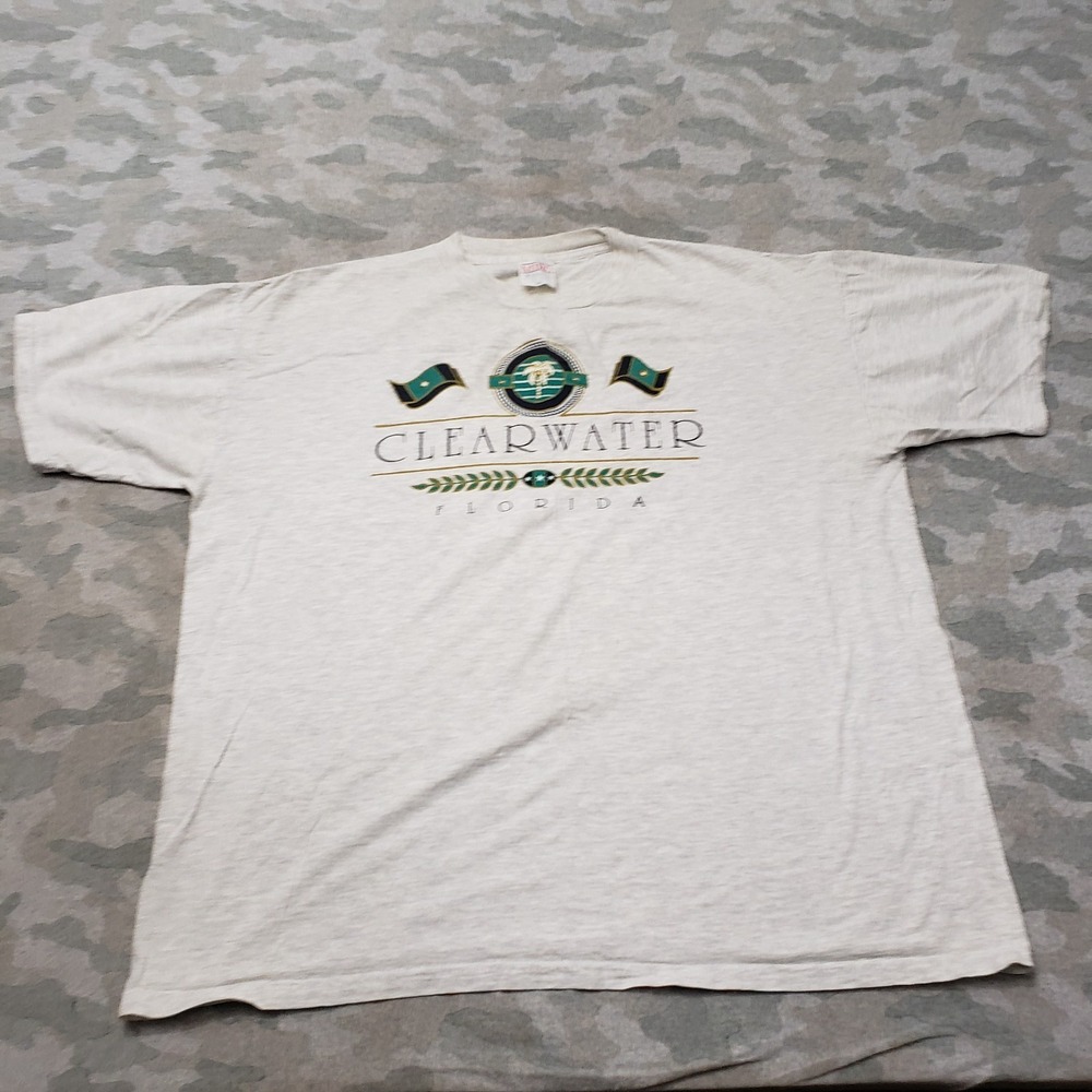 Vintage Clearwater Florida Shirt Mens 2XL Gray Short Sleeve Y2k Destination